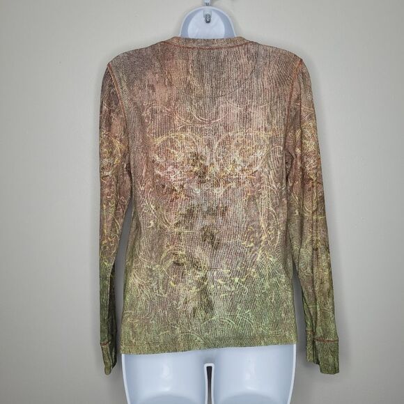 Grunge fairy green brown woodsy Henley long sleeve goblincore top size Medium - Picture 2 of 6